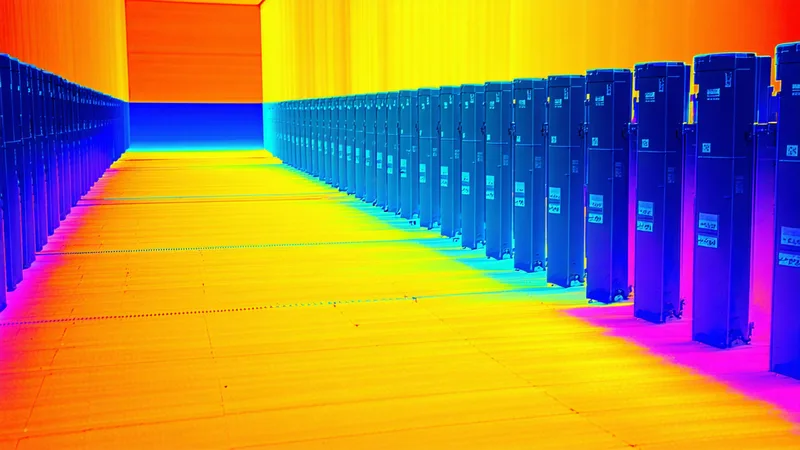 Thermal imaging scan of battery cell array showing temperature gradient distribution